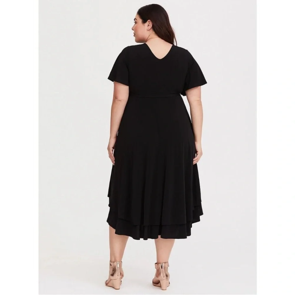 Torrid Black Midi Dress Flutter Sleeve Hi Lo Hem - Picture 5 of 12